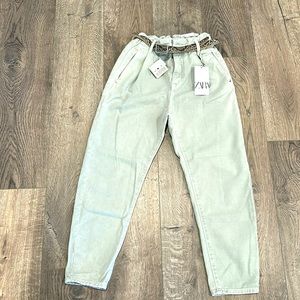 Zara - HIGH RISE - BAGGY PAPERBAG - CARROT LEG- ANKLE - color:RIGID